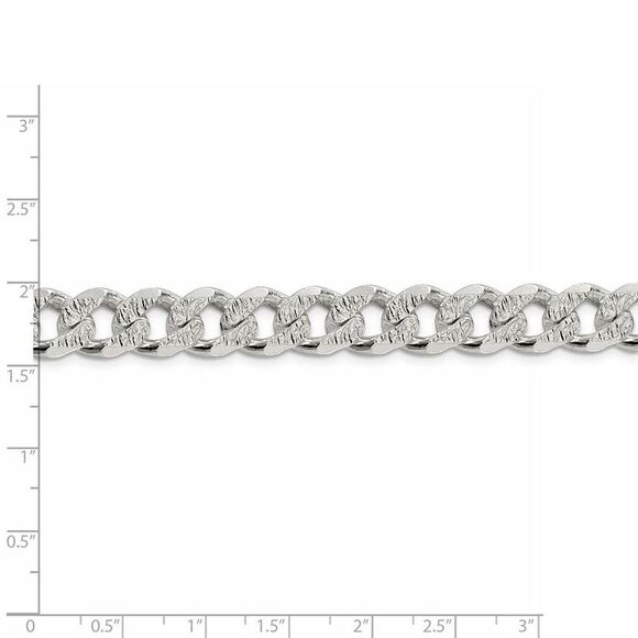Men's 10.5mm, Sterling Silver Solid Pave Curb Chain Necklace, 24 Inch